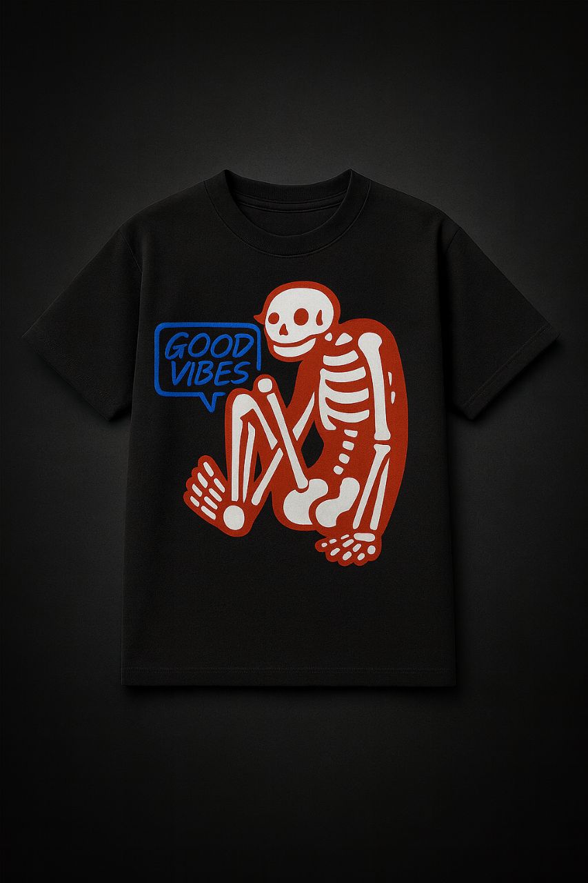 Men’s Oversized Skeleton Print Cotton T-Shirt