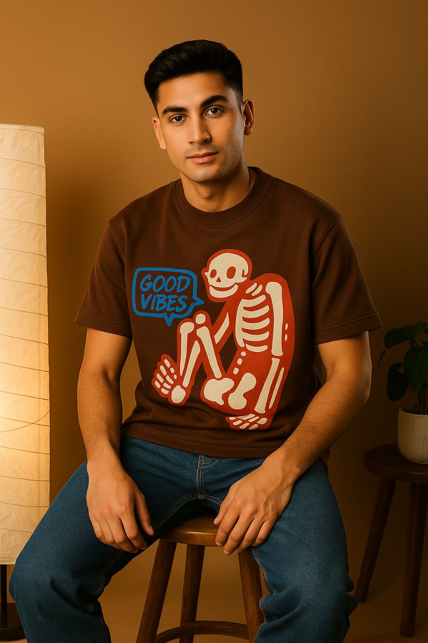Men’s Oversized Skeleton Print Cotton T-Shirt