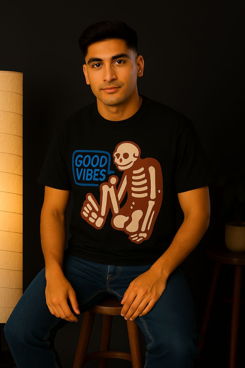 Men’s Oversized Skeleton Print Cotton T-Shirt